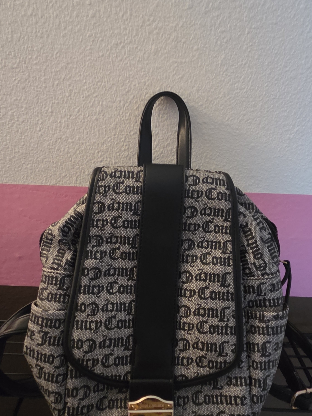 Juicy Couture Black and Gray Logo Jacquard Backpack Purse
